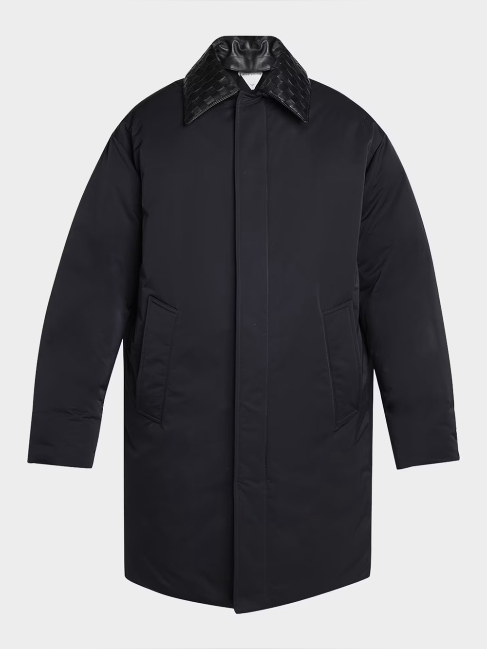 Bottega Veneta Men's Tech Puffer Jacket with Intrecciato Leather Collar Woven S